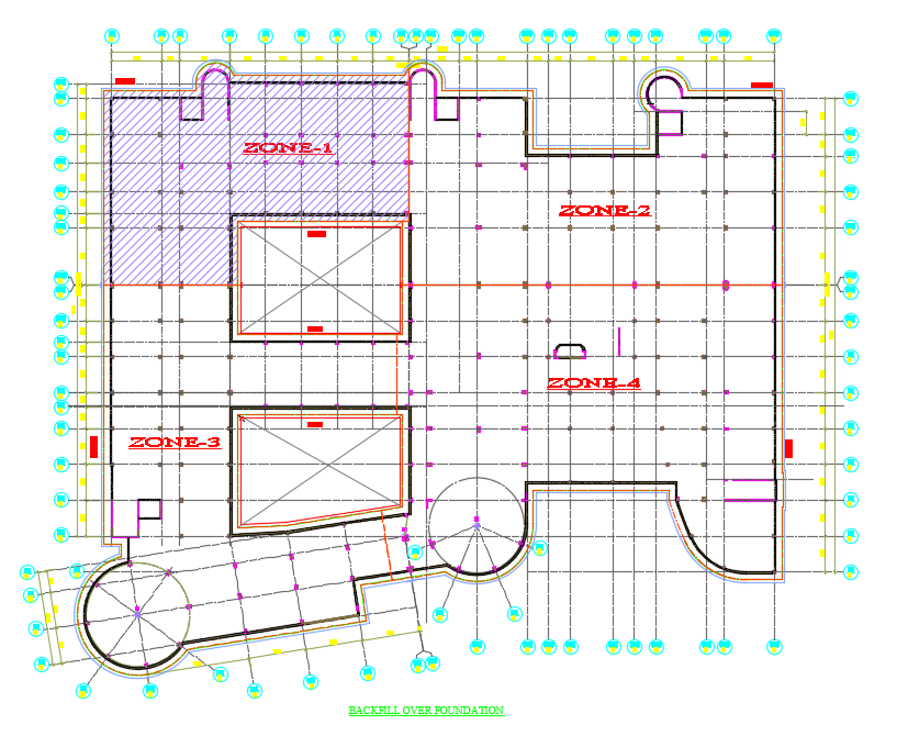 Back Filling Detail AutoCAD DWG with Foundation and Structural Zones