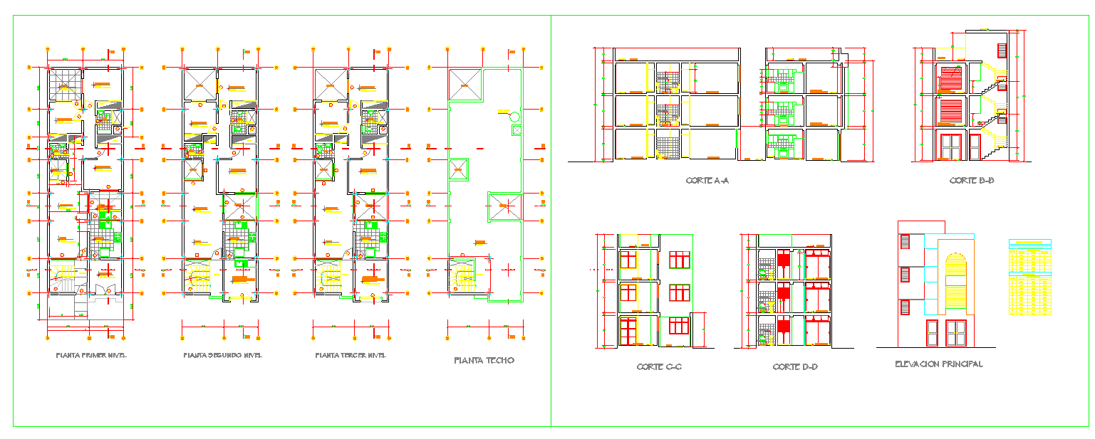Apartment Detail DWG with Floor Layout Section and Principal Elevation