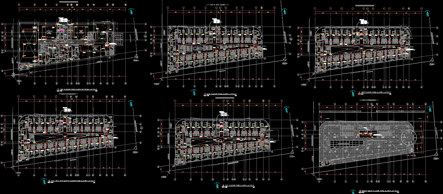 Hotel building design AutoCAD drawing with detailed floor plans