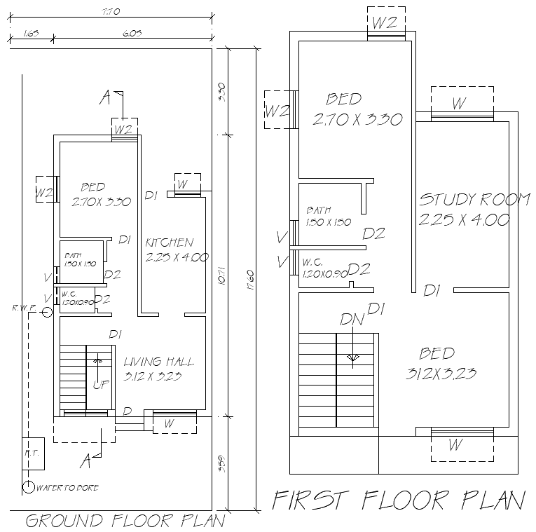 7.70x17.60m Simple House Plan Ground First Floor DWG File