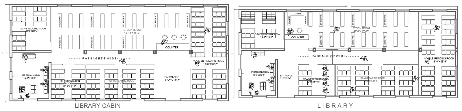 77.1ft x 34.1ft Library Interior Layout Design - AutoCAD DWG File