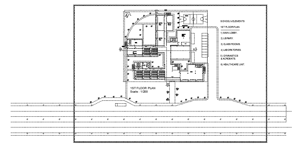 77x65m school first floor plan 2d AutoCAD DWG drawing file is given