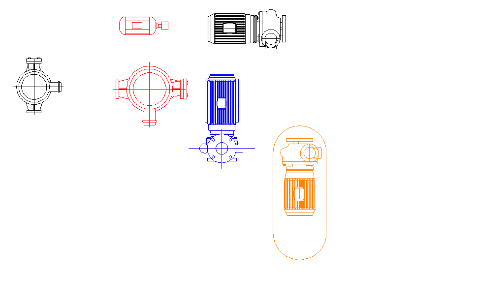 Industrial Pump 2D CAD Drawing with Top and Side View Layout.
