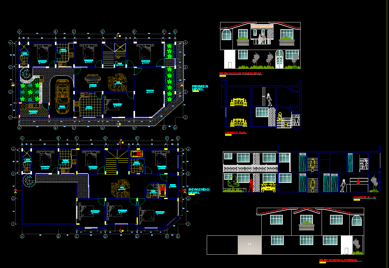 Modern House Design CAD Drawing with Floor Plan and Sections