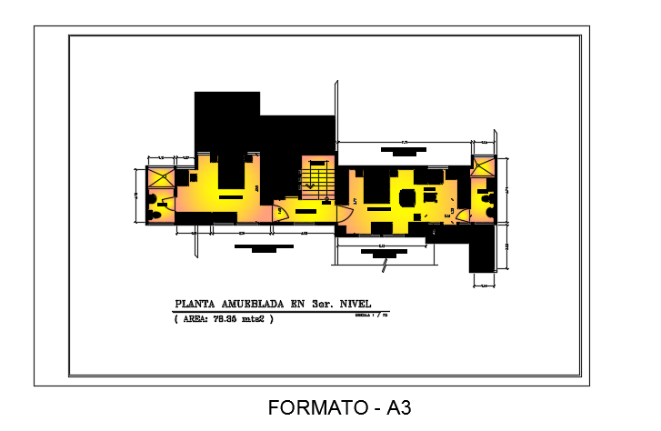 78m2 house plan cad drawing is given in this file