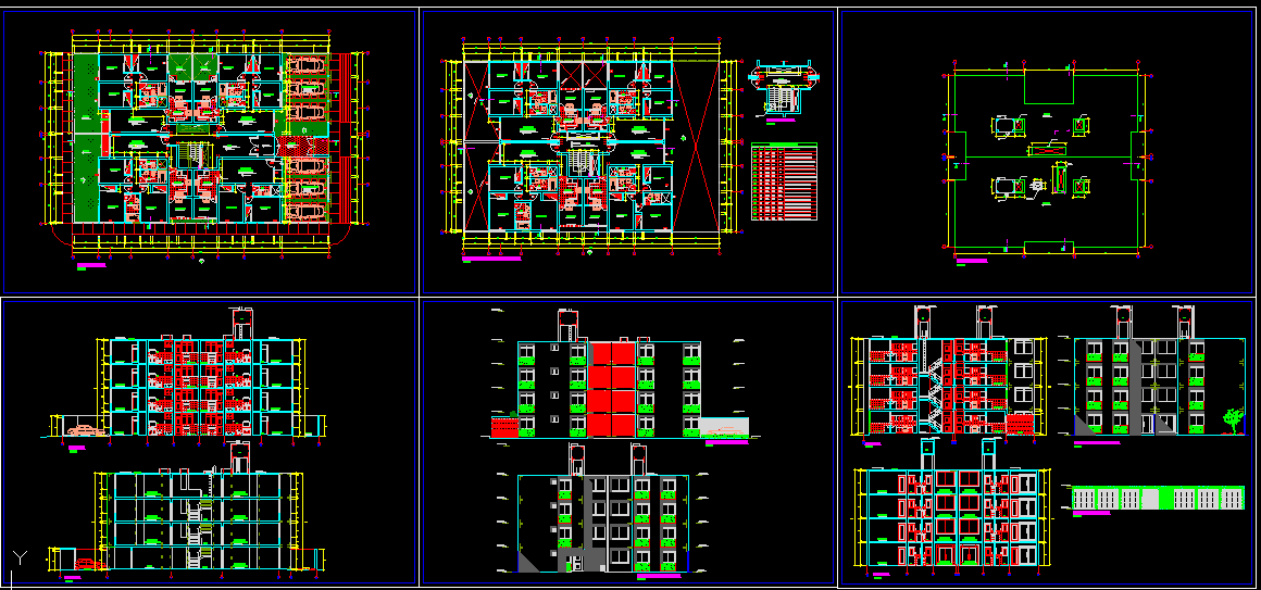 Modern Apartment CAD Drawing with 3BHK Floor Plan and Sections