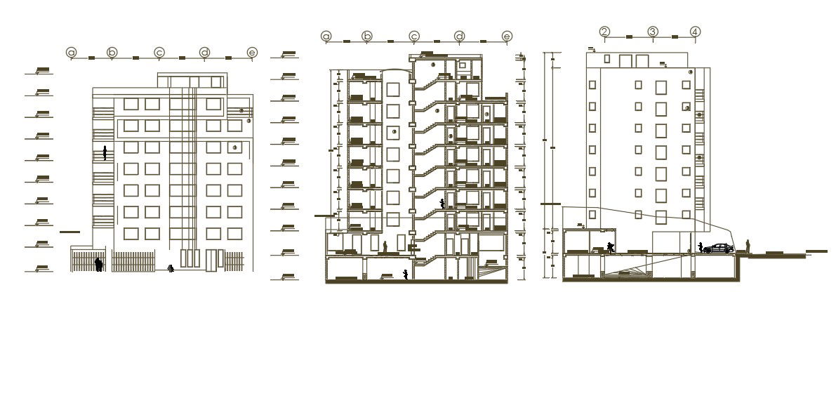 7 Storey Apartment Building Sectional Elevation Design AutoCAD File