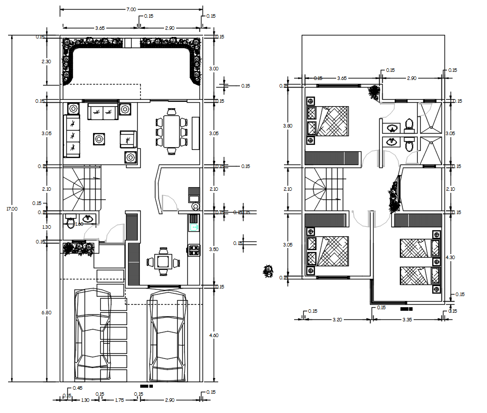 7X17 Meter House Ground Floor And First Floor Plan AutoCAD Drawing Download DWG File
