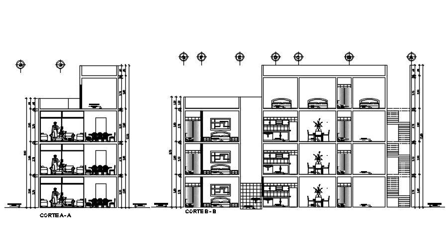 7X20 meter Apartment Building Section CAD Drawing DWG File