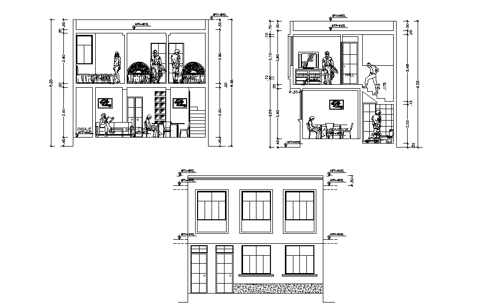 7X5 Meter House Building Sectional Elevation Drawing Download DWG File