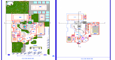 Clubhouse 2D CAD Drawing with Rendered Plan and Layout Details