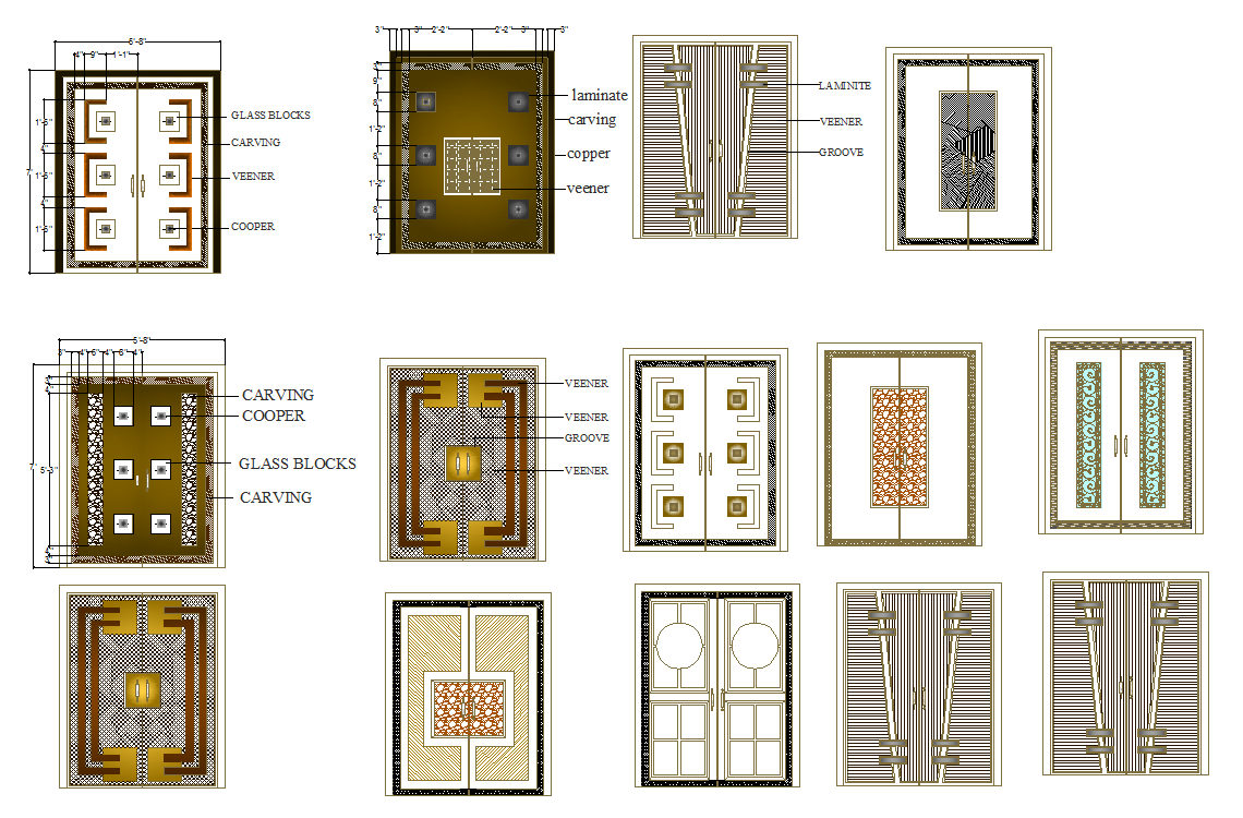 Double Door AutoCAD DWG Design with Veneer and Copper Detailing