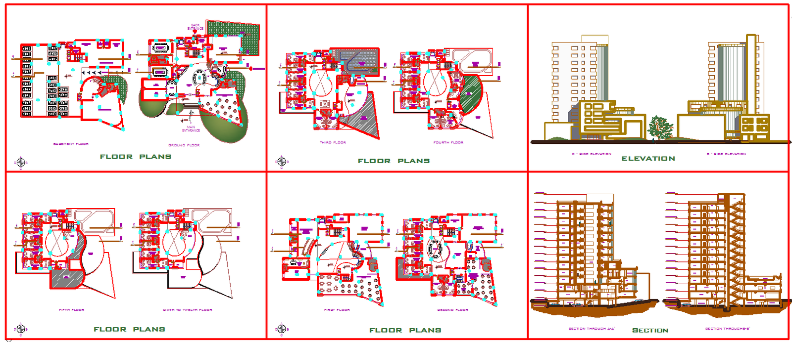 3 Star Hotel AutoCAD DWG Drawing with Floor Plan and Elevation