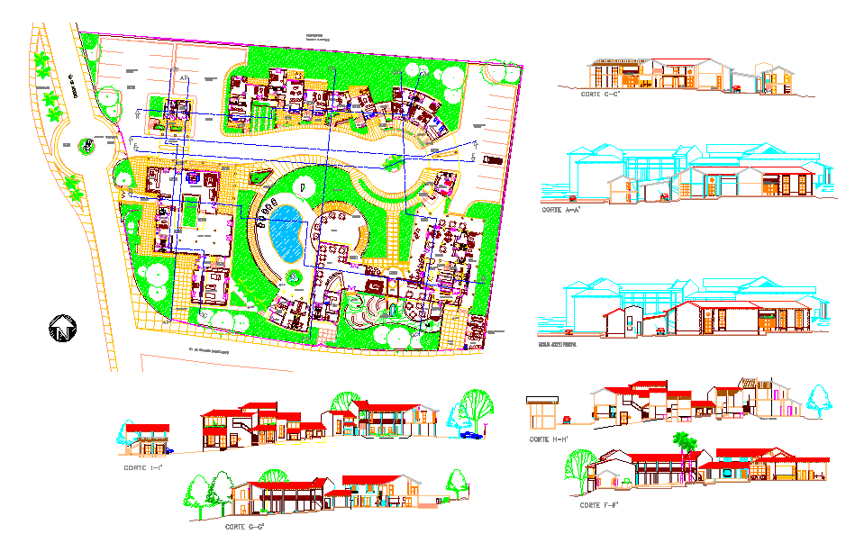 Modern Hotel Design with Parking, Gym, Garden, and Pool Layout DWG