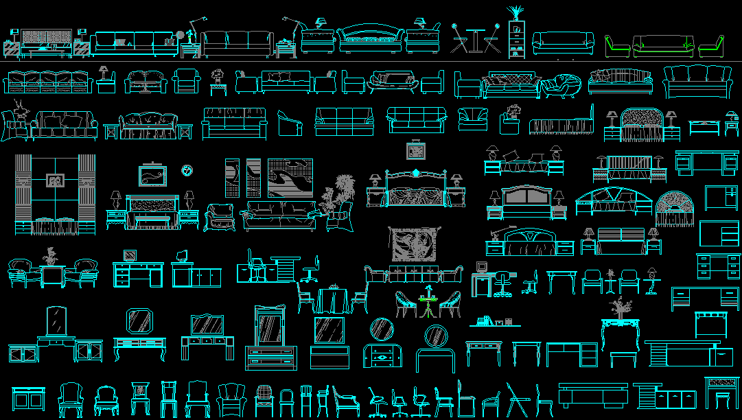 Furniture AutoCAD DWG File with Complete 2D Front View CAD Blocks