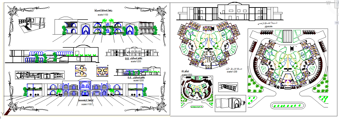 Hotel Detail Drawing with Floor Plan Elevation and Section View