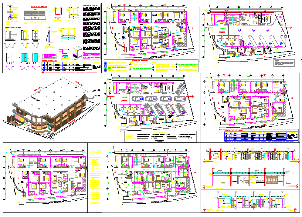 Tourist Hotel AutoCAD DWG Drawing with Plans Elevation and Section