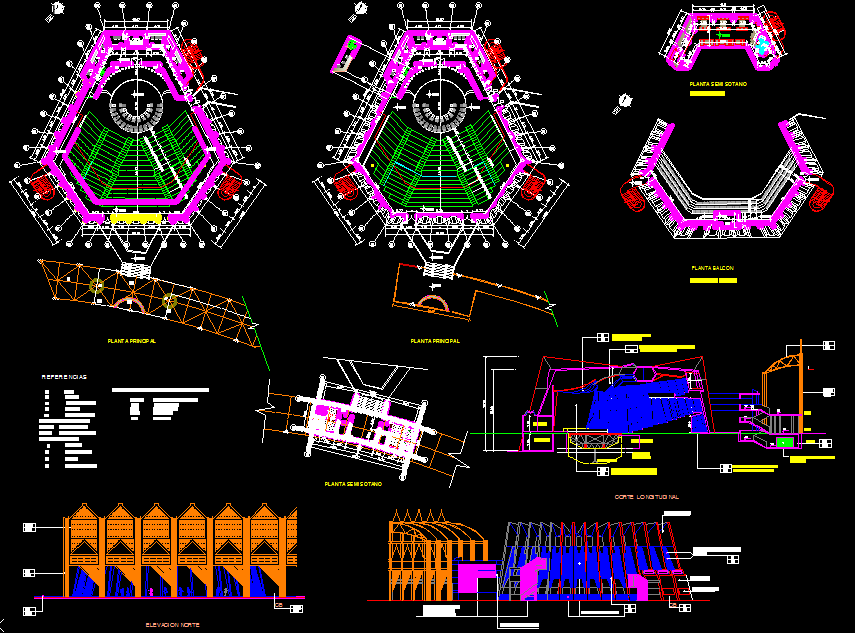 Convention Center CAD Drawing with Detailed Plans and Elevations
