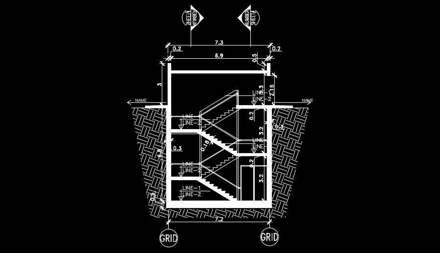 7m length of the building section view