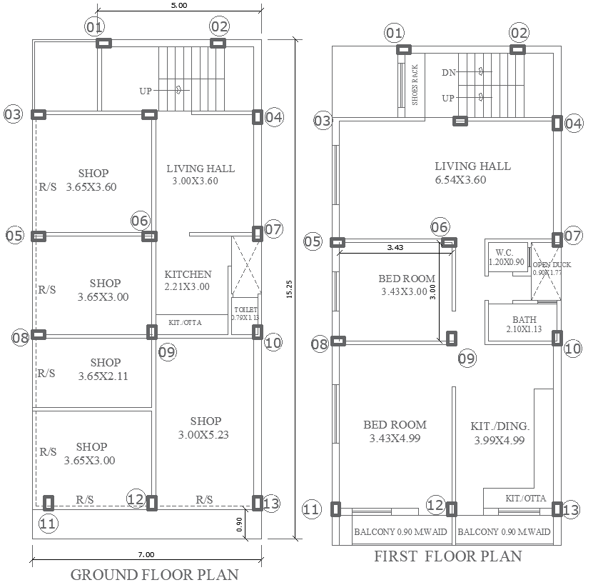 7x15.25m AutoCAD Shop and House Floor Plan in DWG File