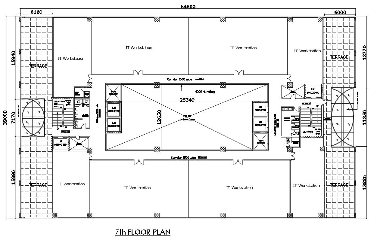 7th floor plan of IT workstation in AutoCAD 2D drawing, dwg file, CAD file
