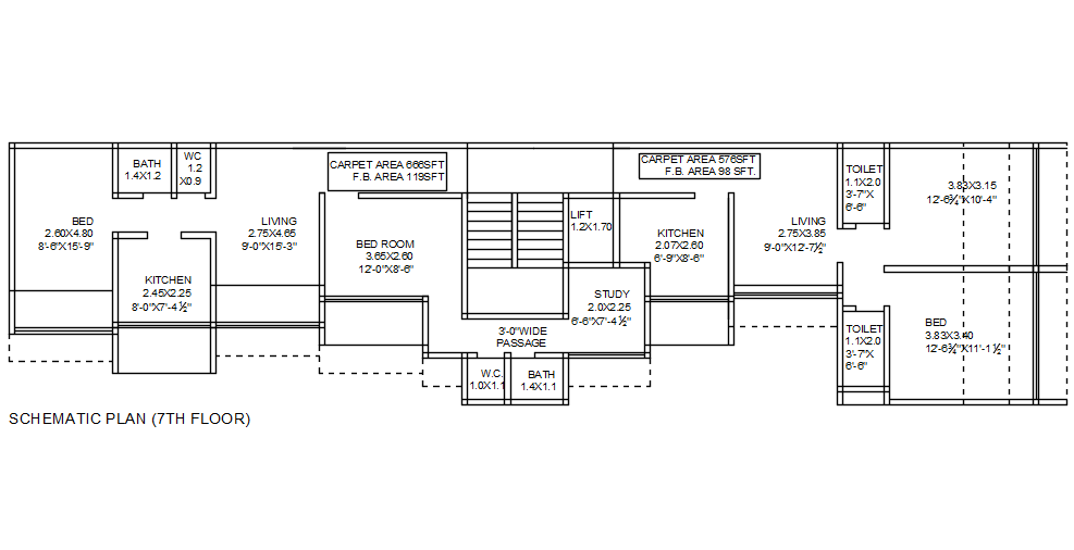 7th floor plan of apartment in detail AutoCAD drawing, dwg file, CAD file