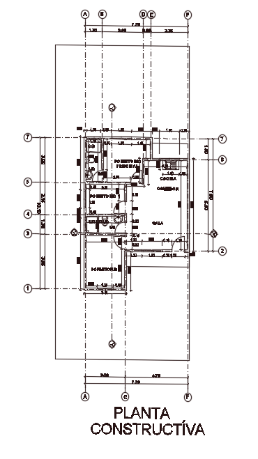 7x10m architecture 3bhk house plan dimension detail drawing