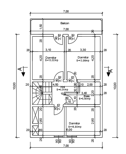 7x10m architecture two story first floor residential plan cad model is given in this file