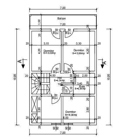 7x10m first floor house plan 2D AutoCAD drawing