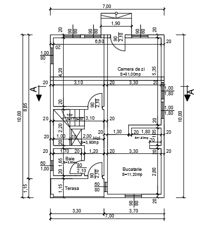 7x10m ground floor house plan 2D AutoCAD drawing