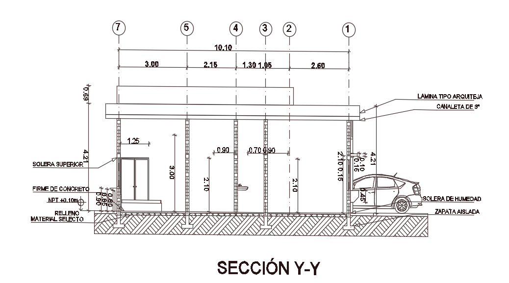 7x10m house building left side section cad drawing i