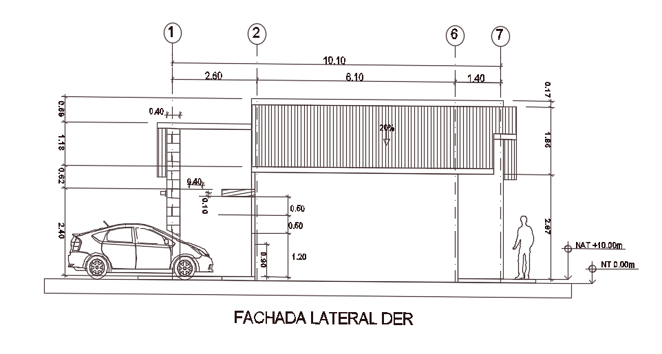 7x10m house building right side elevation cad drawing