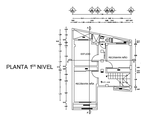 7x11m three story first floor residential plan AutoCAD drawing is given in this file