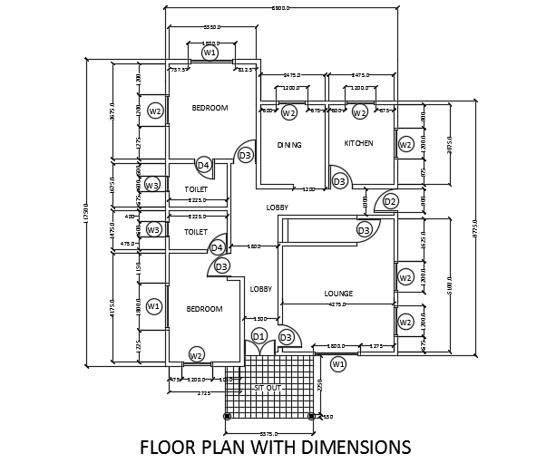 7x12m 2bhk single story bungalow house plan cad drawing