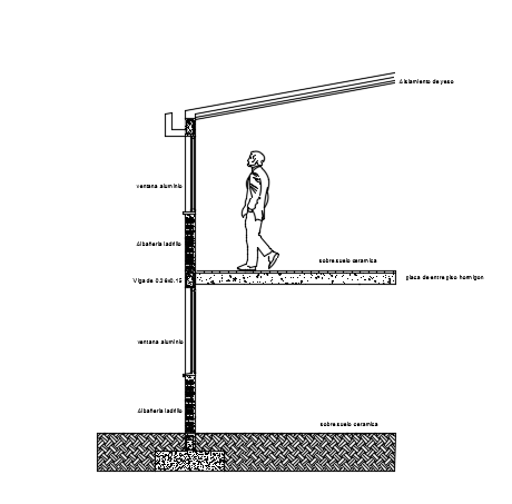 7x12m house building left side wall section view is given in this CAD file