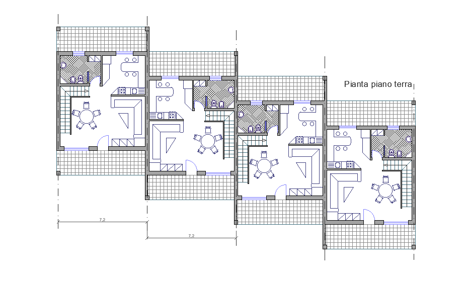 7x12m terraced house plan is given in this Autocad drawing file. Download now.