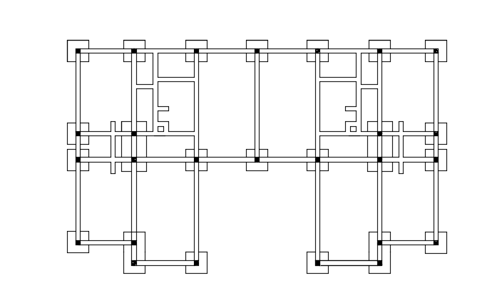 7x12m twin house plan foundation and column location drawing