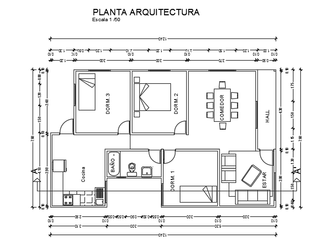7x13m 3bhk home plan AutoCAD drawing is given in this file