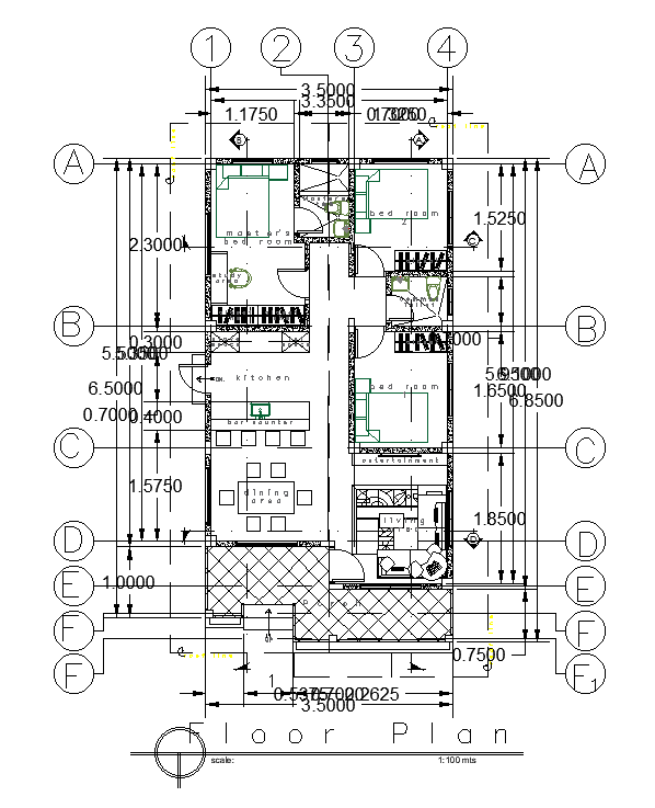 7x13m residential house plan is given in this AutoCAD drawing model.Download now.
