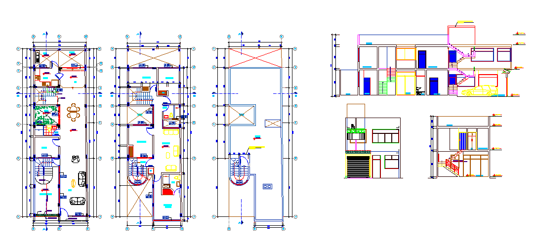 7x20 Meter 5 BHK House Plan AutoCAD File Download