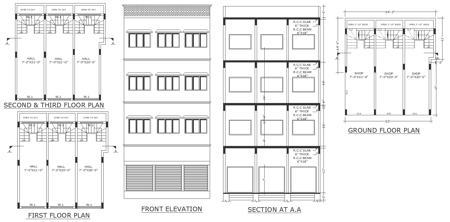 7x 20ft Multi purpose halls design detailed plan section and elevation DWG autoCAD drawing