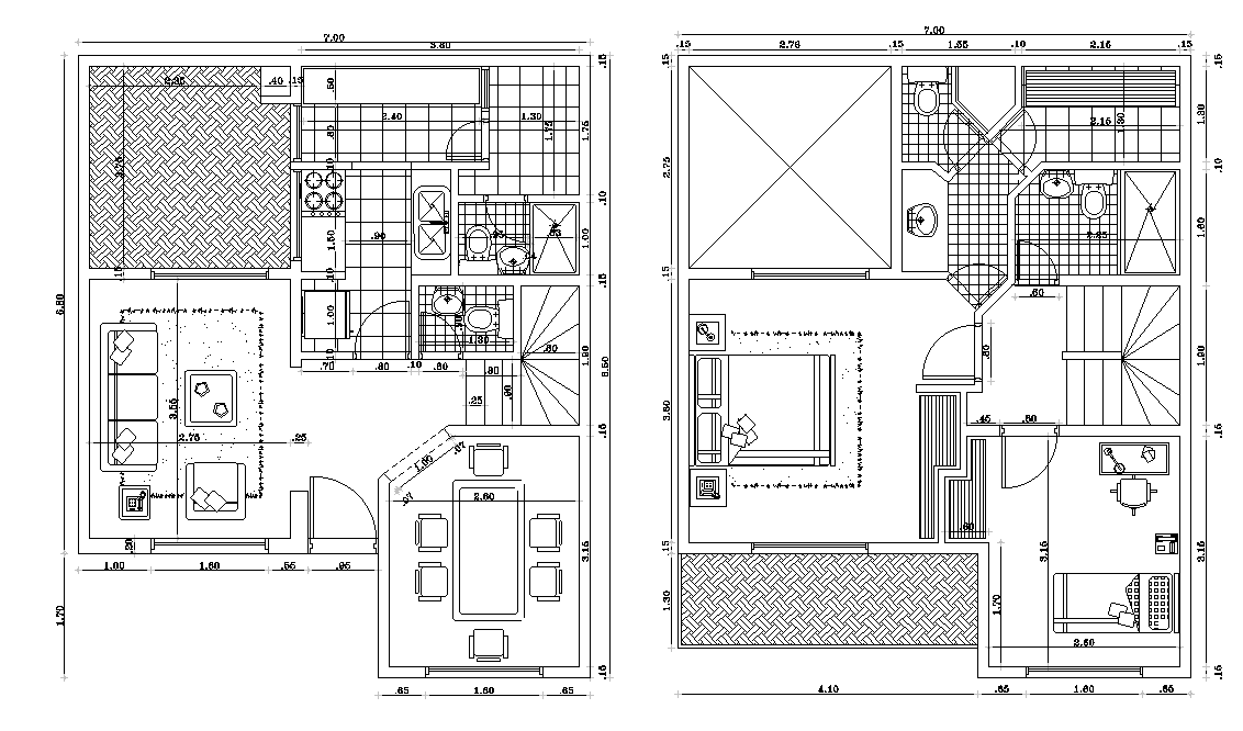 7x7m house plan is given in this Autocad drawing file. Download now.