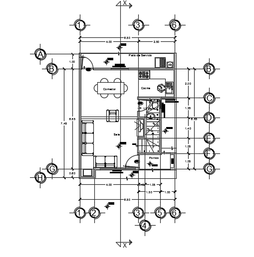 7x8m architecture ground floor plan AutoCAD drawing