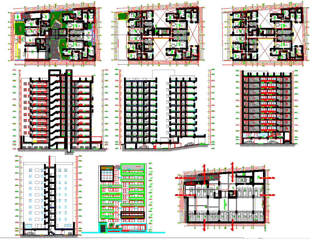 8 Floor Multifamily Residence Apartment dwg file