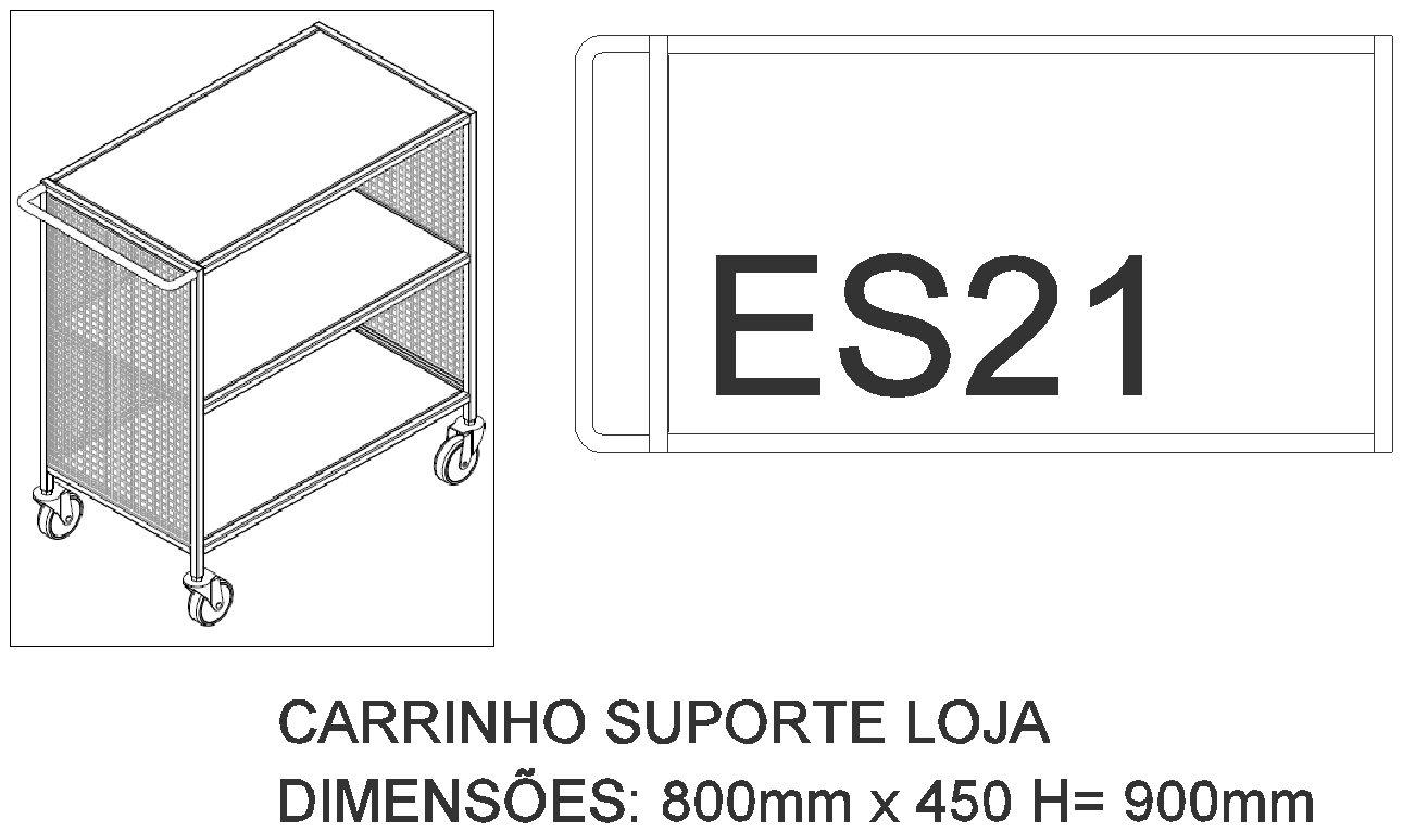 800X450 MM store support cart 3D design DWG AutoCAD drawing
