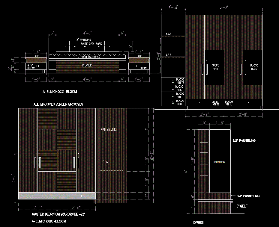 Wardrobe AutoCAD DWG File with Detailed Working Furniture Drawings