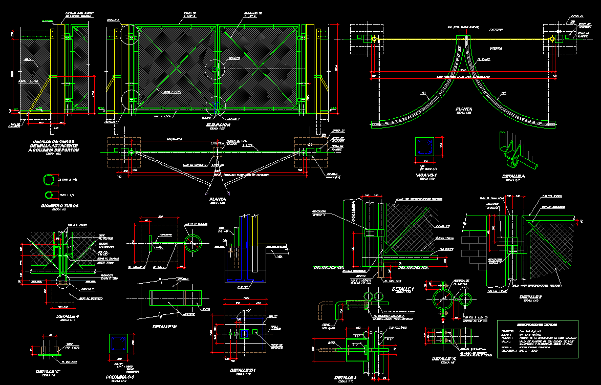 Metallic Gate CAD Drawing with Detailed Plan and Elevation View