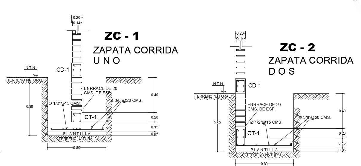80cm length of the foundation section cad drawing