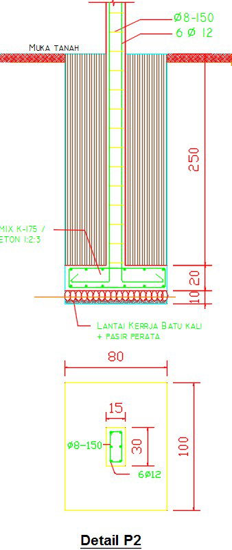 80x100cm footing cum column vertical section drawing