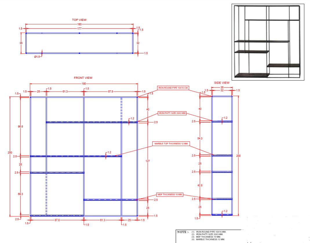 80x35x200 Cm Bookshelf Cabinet Section With Drawing For Pdf File.